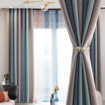 

Denisroom Gradient color Stripe Curtains For Living Room Tulle On The Windows Modern Room Curtains Hot sale Curtain Styles XY78#