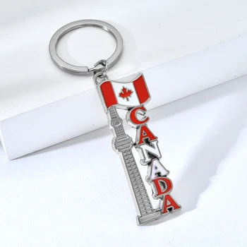

Vicney Fashion Canada Tower Keychain Canada Tourist Souvenir Key Chain Toronto CN Tower with Flag Keyring Building Key Ring