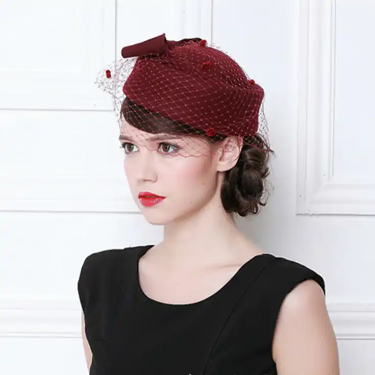 Hats Vintage French Wool Women Beret Winter Felt Hat With Bow Flat
