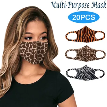 

20PCS Adults Leopard Face Mask Washable Reusable Ice Silk Cotton Mask Women Men Unisex 3D Mask Mouth Cover Mascara Reutilizable