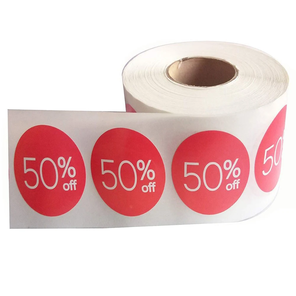 1 Roll of 1000 1.5 inch Round WHITE and RED $.99 Retail Price Point Labels Stickers 