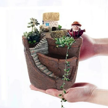 

Small House-round Succulent Plants Planter Flower Resin Flower Can Desktop Can Holder Ornaments Decoration Supplies