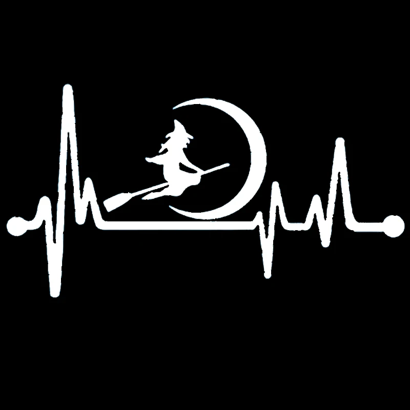 

16*8.6cm Witch Moon Broom Heartbeat Decal Sticker Funny Car Window Bumper Novelty JDM Drift Vinyl Decal Sticker