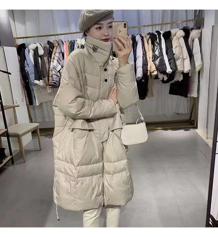 

Casual stand-up collar white duck down women winter jacket warm Windproof waterproof long parker 2021 fashion women's coat