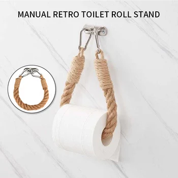 

Rope hemp rope handmade retro tissue holder toilet roll holder creative wall hanging 40/50/60/70/80cm