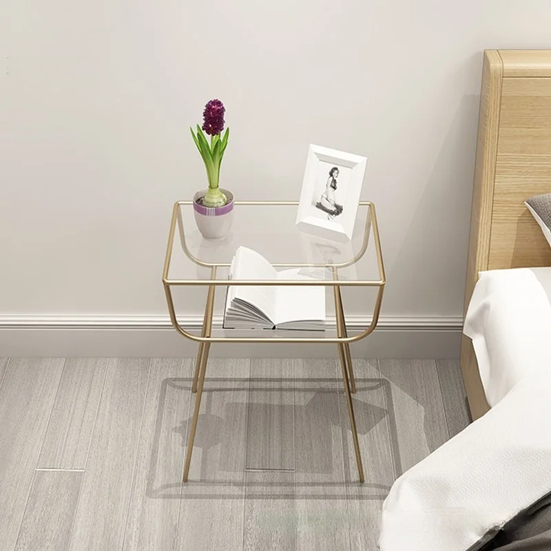 Ins Style Nordic Luxury Corner Table Steel Art Frame Toughened Glass Desktop Bedroom Modern Fashion Tatami Bedside Coffee