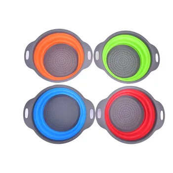 

1 Piece RubbeDrainer Kitchen Baskets Large Size Folding Drain Basket-Green Circle Drain Basket Telescopic Folding Brasket