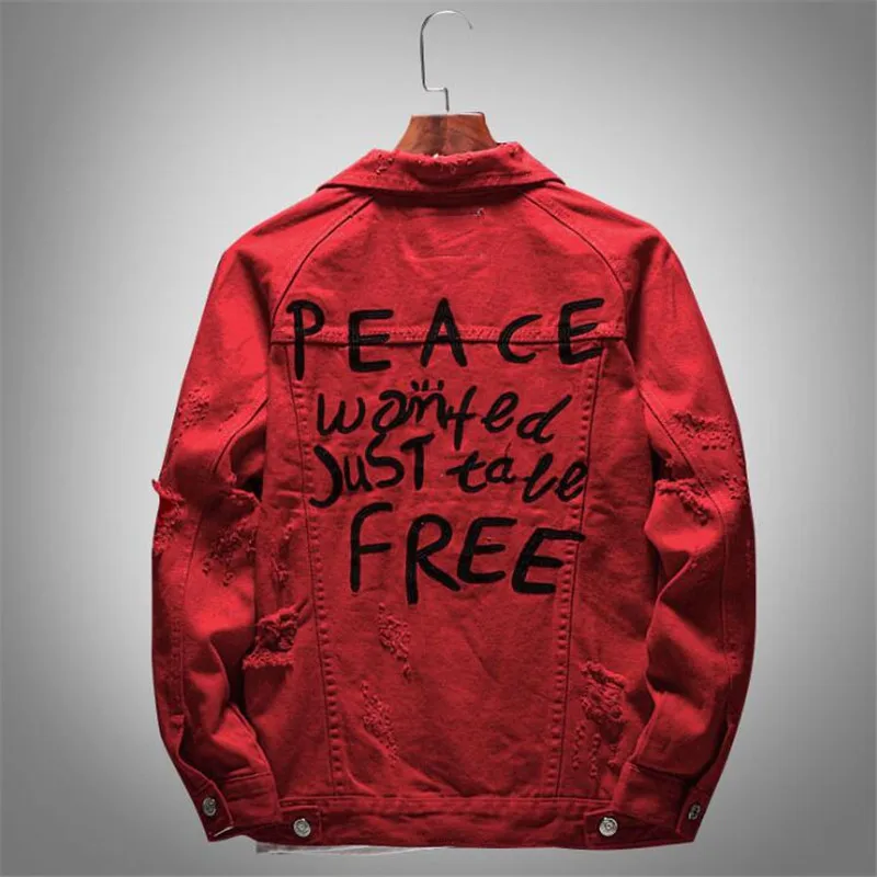 free delivery 2020 New Men's letters embroidered red jean jacket Holes ripped denim coat Outerwear M L XL XXL XXXL XXXXL free delivery 2020 New Men's letters embroidered red jean jacket Holes ripped denim coat Outerwear M L XL XXL XXXL XXXXL