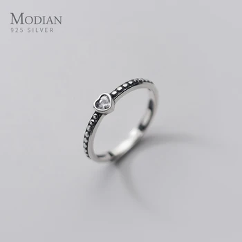 

Modian Real 925 Sterling Silver Retro Romantic Zircon Love Hearts Free Size Opening Ring for Women Engagement Fine Jewelry