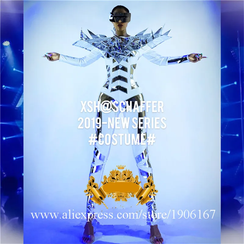 Nightclub GOGO Women's Silver Mirror Technology Sense Performance Dance Team Women's Technology Wings Costumes01
