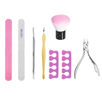 

8pcs Pusher Professional Pedicure Salon Nail Art Sponge File Polishing Toe Separator Scissors Granding DIY Manicure Tool Set