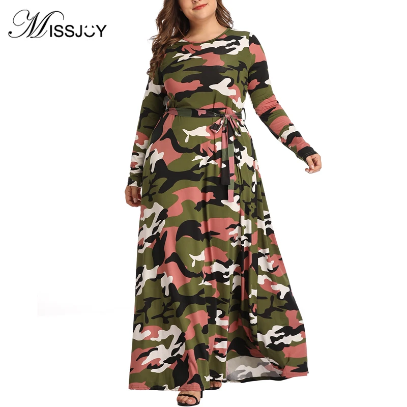 

MISSJOY 2019 Autumn Women Dress Print Vintage Loose O Neck Ankle-Length Long Sleeves Casual Plus Size Femme Vestido L-4XL Плать