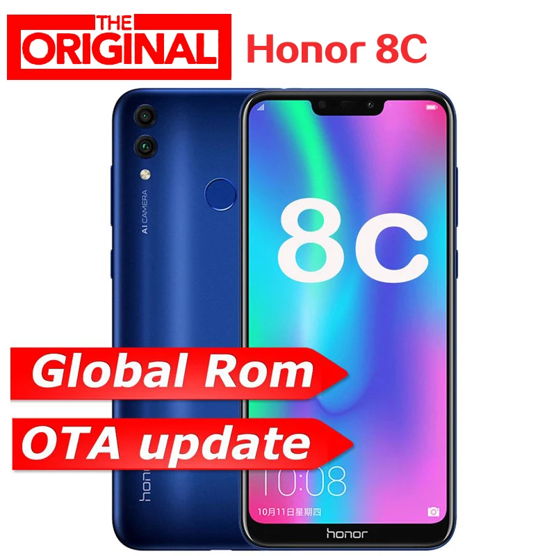 Firmware global honor 8c celular octa core 4000mah3, cartões vezes id facial tela cheia 6.26 polegadas snapdragon 632 celular