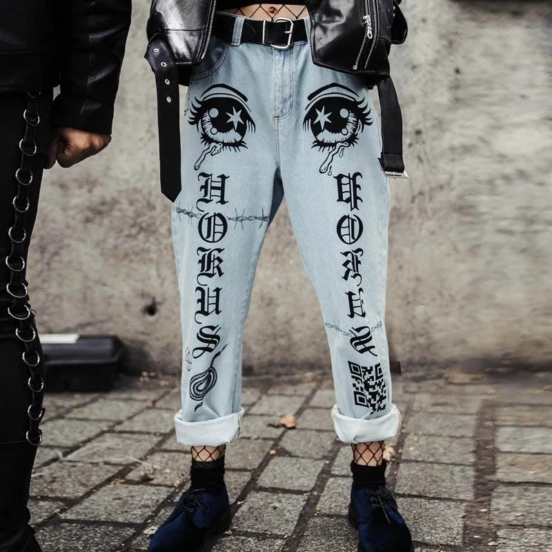 

Vintage Flora Printed Jeans Woman Zipper Up Ripped Jeans Women Patchwork High Waist Boyfriend Denim Straight Jeans Feminino -85