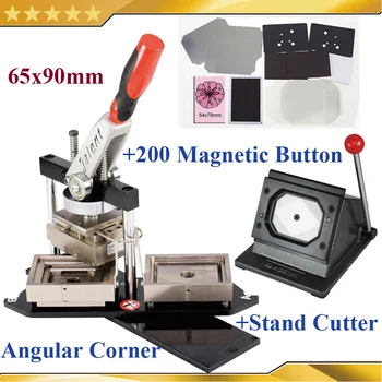 

N4 Angular Corner 65x90mm Rectangular Button Maker Badge Making Machine+Stand Cutter + Mold with 200 Sets Fridge Magnet