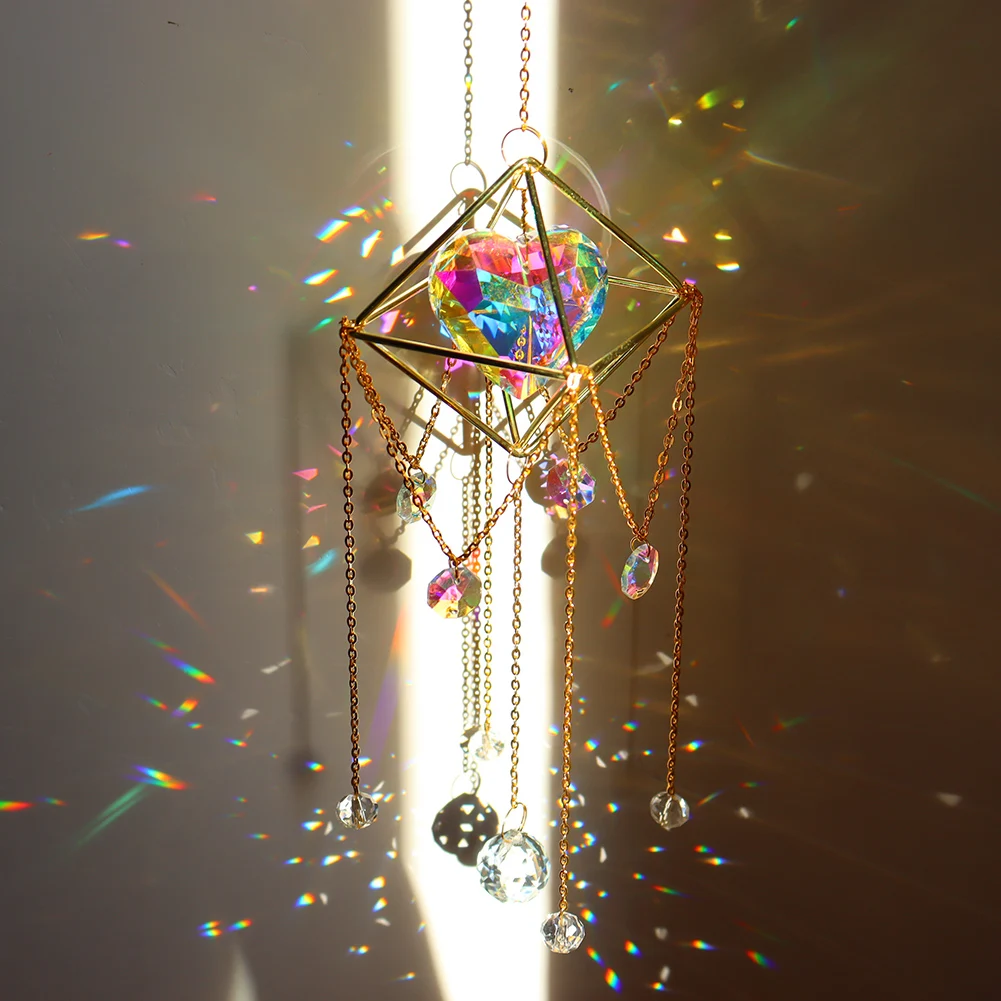 Crystal Moon Sun Catcher Wind Chimes Diamond Prisms Pendant Dream Catcher Rainbow Chaser Hanging Drop Home Garden Decor Gift 4