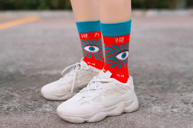 1 пара, новинка, модные хлопковые носки, визуальная Таблица, носки для упражнений, необычный Рисунок, креативные носки для влюбленных, Harajuku, забавные счастливые носки