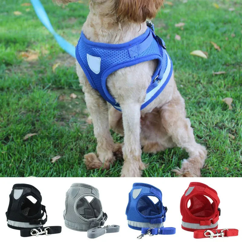 

High Quality 4 Colors Nylon Reflective Dog Mesh Harnesses Vest Walking Harnesses Leashfor Small Medium Large Dogs