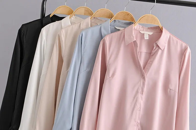 Увядший английский стиль офис леди простой многоцветный сатин blusas mujer de moda кимоно рубашка женские топы футболки размера плюс
