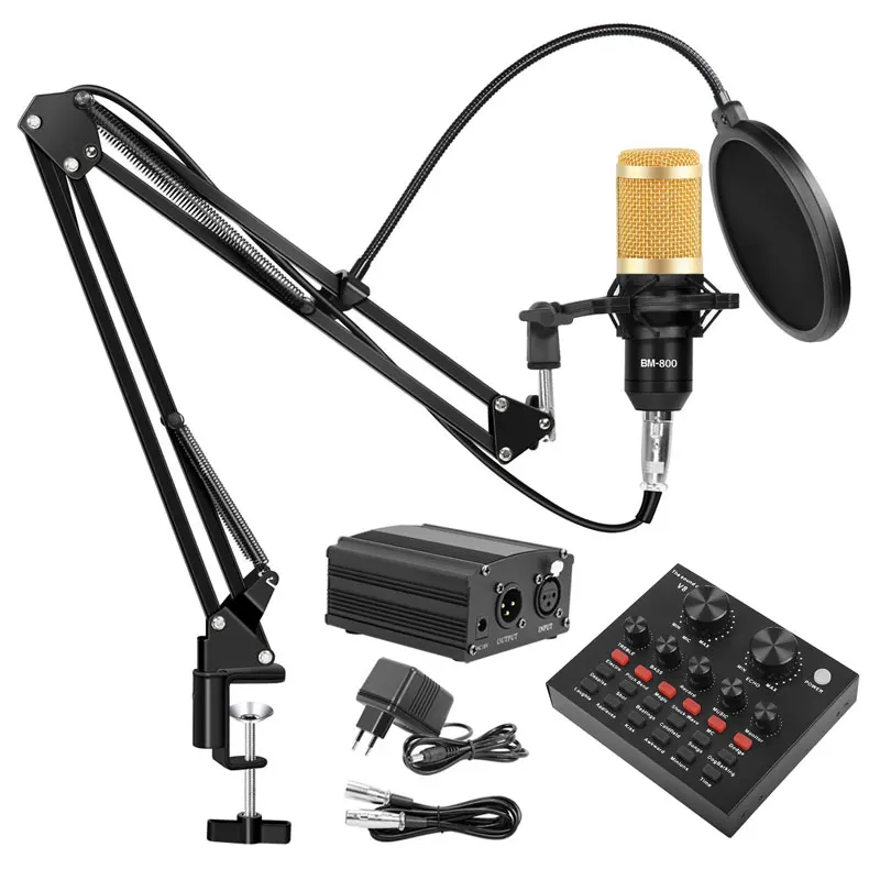 Professional BM 800 Studio Condenser Microphone Kit Vocal Recording Karaoke Microfone with Sound Card Mic Stand For PC Computer