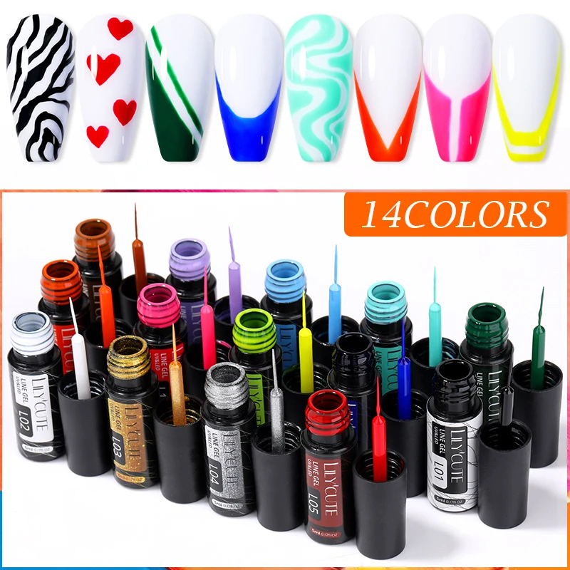 LILYCUTE 5ml White Black Liner Gel Nail Polish Colorful French Painting Stripe Semi Permanent Drawing Nail Art UV Gel Varnish 5
