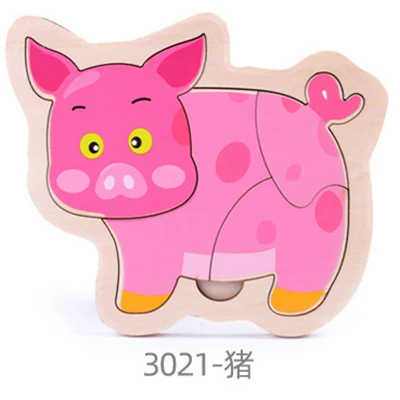 pig Деревянные детские Мультяшные животные движения трехмерные головоломки детские образовательные силы головоломки игрушки нерегулярные - Цвет: pig