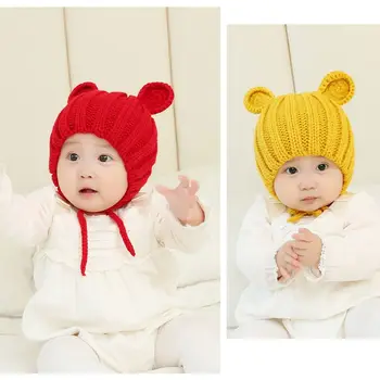 

Knitted Winter Baby Hat Cartoon Ears Lace-up Kids Bonnet Cap 1-3T Photo Props