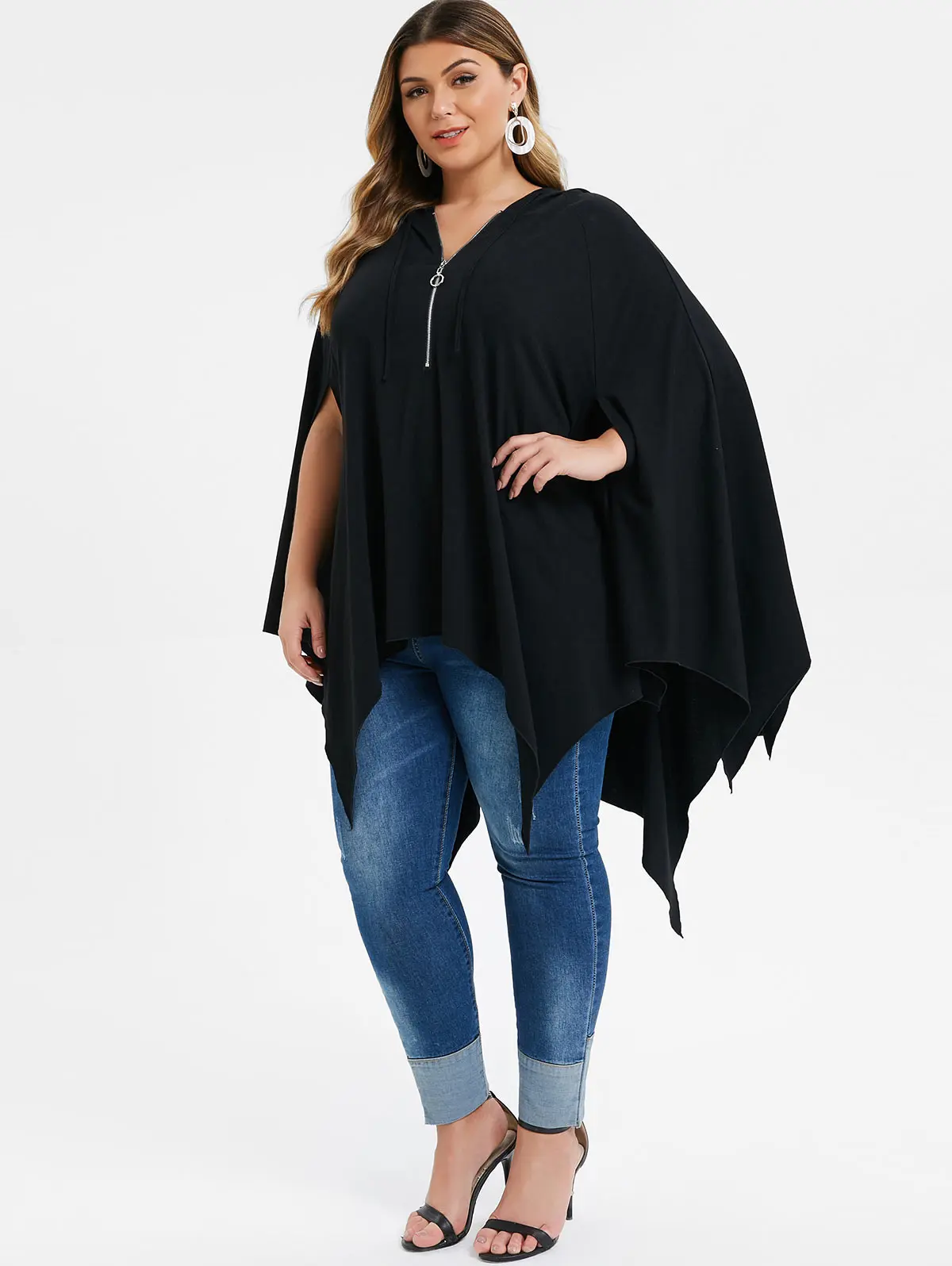 ROSEGAL, большой размер, 5XL, длинная туника, с капюшоном, плащ, футболка, женская, на молнии, с капюшоном, с рукавом, плащ, Свободный Топ в готическом стиле, Женское пальто
