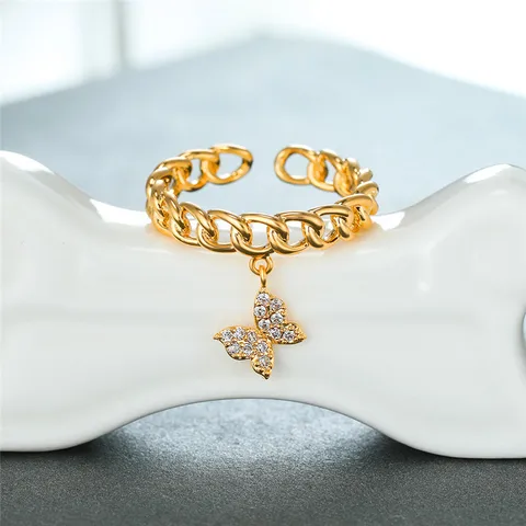 Female White Crystal Jewelry Rose Gold Silver Color Wedding Rings For Women Cute Butterfly Open Pendant Engagement Ring