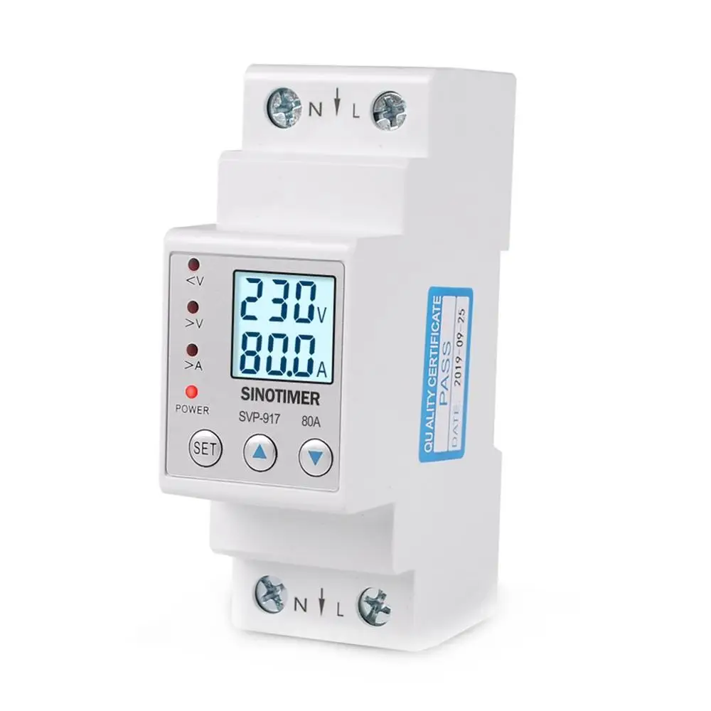 80A SINOTIMER 63A 80A din-рейка Регулируемая Защита от перенапряжения предельная защита тока Вольтметр Амперметр кВтч - Цвет: 80A