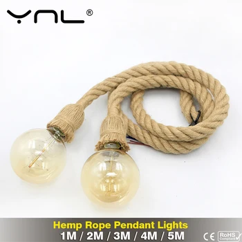 

Vintage Hemp Rope Pendant Lights 5M 4M 3M 2M 1M Loft Retro Industrial Lighting Decor Hanging Lamp E27 110V 220V For Restaurant