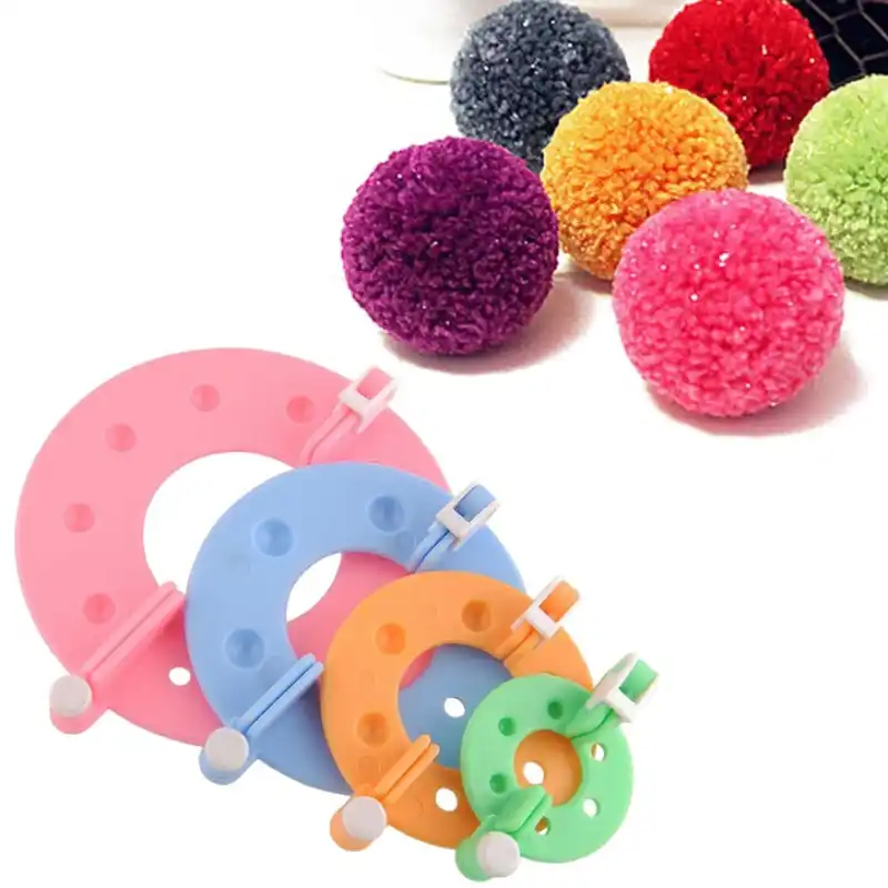 portable 4 sizes pom-pom maker fluff ball weaver needle handmade