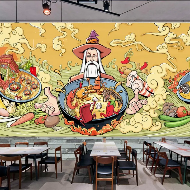

Dropship Dropship Custom 3d Wallpaper Murals Hand-painted Type Chinese Cultural Cartoon Food Restaurant Decoration Murals