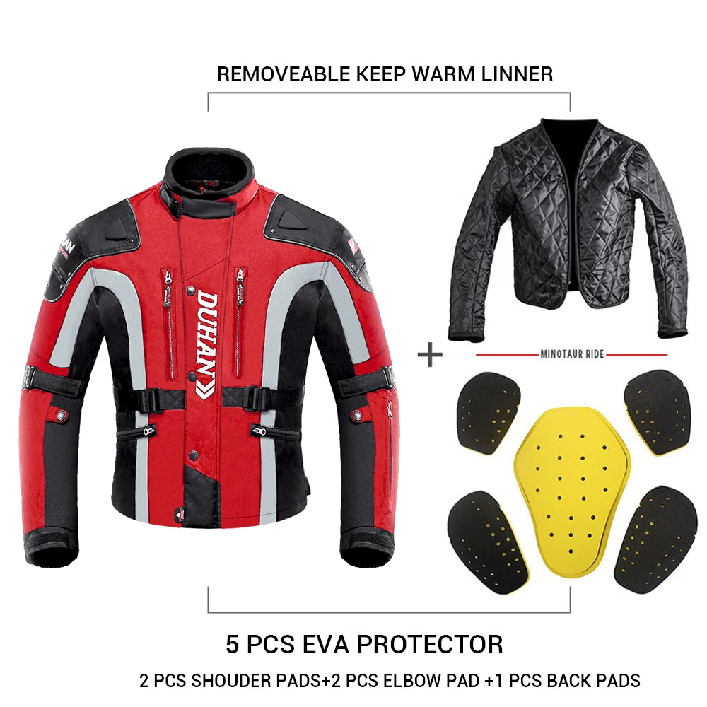 DUHAN Autumn Winter Cold-proof Motorcycle Jacket Moto+Protector Motorcycle Pants Moto Suit Touring Clothing Protective Gear Set