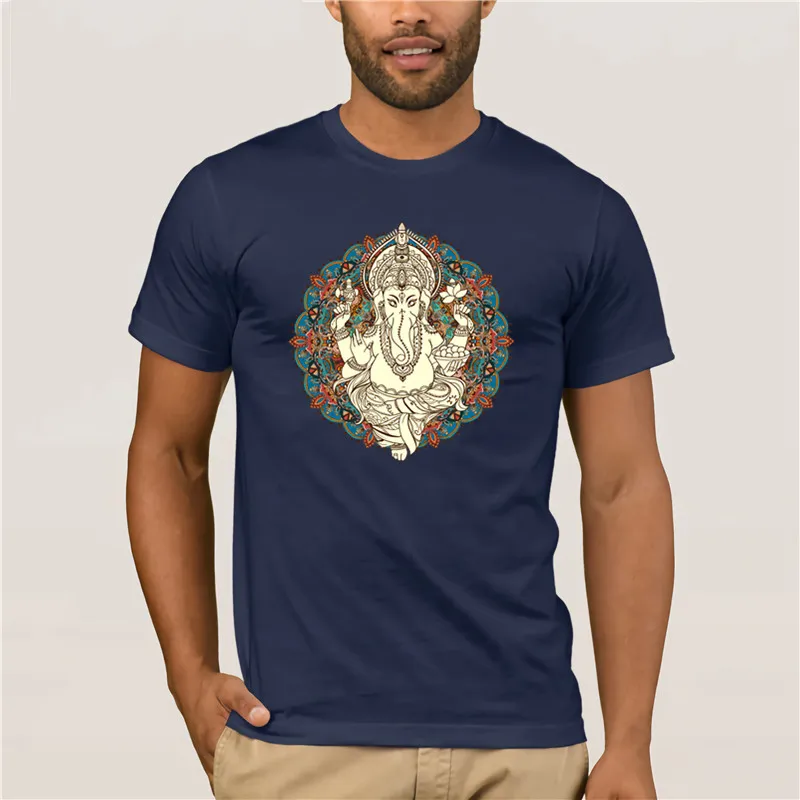 Fashion T shirtshort sleeve design Lord God Ganesha printed cool s shirtsMen Tshirt - Цвет: navy
