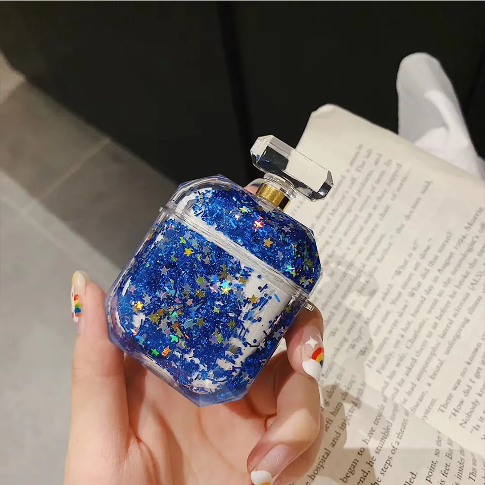 B Роскошный блестящий Жидкий чехол для наушников Apple Airpods, прозрачный кристалл, зыбучий песок, Bluetooth, чехол для наушников с ремешком - Цвет: B