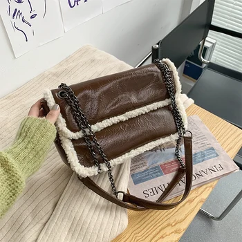 

New Plush Sense of Quality Women's Pouches New Fashionable All-match Internet Celebrity Shoulder Crossbody Bag Khaki Brown Black