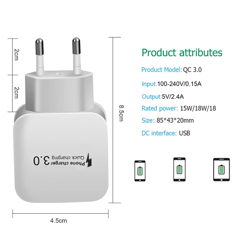 3A Fast Charger Adapter Quick Charge 3.0 EU Plug Type-C USB Cable For OPPO A74 A95 A53 A73 A52 5G Reno 5 4 3 2 Z F Pro Chargers usb quick charge 3.0