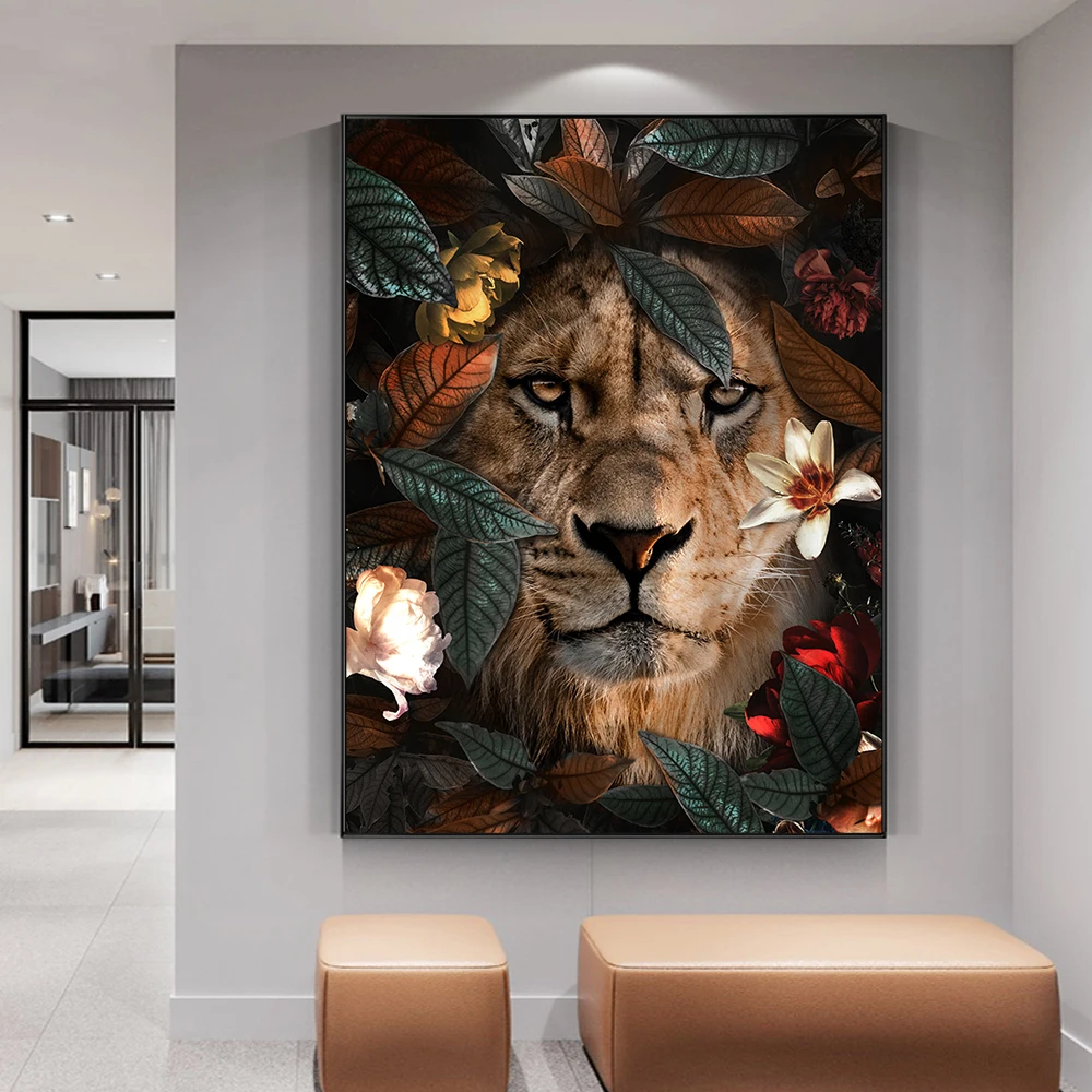 抽象的なカラフルなライオンのキャンバスの絵画動物の壁の芸術は、ホーム通路の壁の写真にポスターを印刷します Bb1za23MCv 