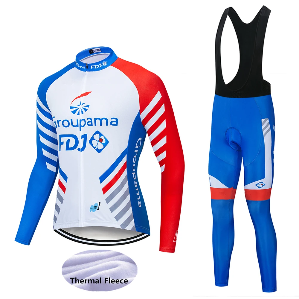 Cycling suit Новая команда FDJ Велоспорт Джерси Набор Франция велосипедная одежда мужская Ropa Ciclismo зимняя теплая флисовая велосипедная Одежда для велоспорта - Цвет: Cycling suit