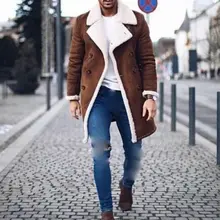 Новинка года; модный мужской Тренч коричневого цвета из смешанного меха и флиса; пальто с отворотом; теплая пушистая куртка; Верхняя одежда для мальчиков; теплая куртка
