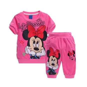 

Disney Mickey Pattern Girls Clothes Fashion Cute Children'wear Suit Rosered T-shirt + Pant Sisters Outfit Girls T-shirt Summer