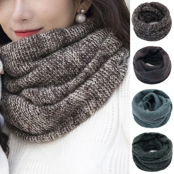 

Winter Thick Scarf Fashion Women Knitted Solid Color Snood Scarves Soft Neck Wraps Warm Neck Circle Cowl Scarves Accessories