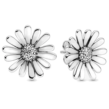 

Authentic 925 Sterling Silver Earring Pave Daisy Flower Statemen Stud Earring For Women Wedding Gift Fine Europe Jewelry