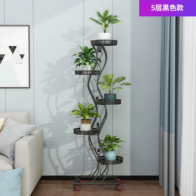 brakeheight143Cm Multi-storey Move Belt Round Province Space Flower Rack Balcony Flowerpot Shelves - Color: brakeheight143Cm