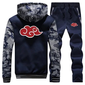 

Naruto Akatsuki Tracksuit Winter Men Set Thick Fleece Jackets + Pants 2 Pieces Sets Warm Hoodies Suit Mens Japanese Streetwear