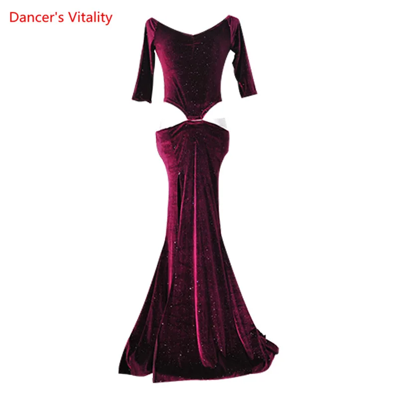 Красный Женский танец живота, осенний и зимний сексуальный комплект из 2 предметов, топ с длинными рукавами+ длинная юбка, танцевальный костюм, одежда для восточных танцев - Цвет: Красный