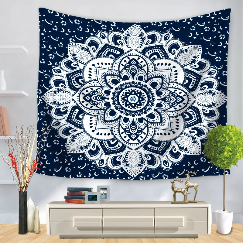 Couverture indienne Tenture Paisley Mandala bleu turquoise 230x210cm