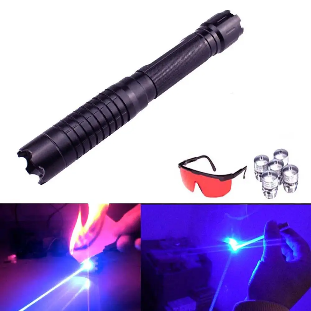 High Power Blue Laser Pointer Most Powerful Military 450nm laser sight Pen Adjustable Focus Burning Matches and firecrackers | Спорт и