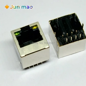 

RJ45 Shielded Network Socket With Lamp Straight Leg Crystal Head Interface Network port 8P8C Copper Shell Vertical 180 Degrees